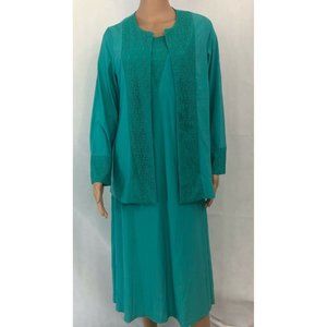 Antthony Originals Womens Dress and Jacket Size M Medium Teal Green Blue Modest